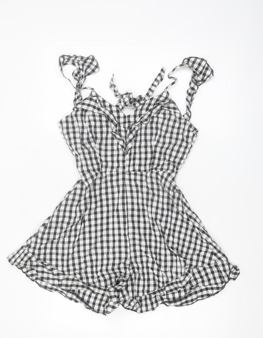 River Island Womens Black Gingham Playsuit Size 8 Tie Strap Summer Outfit