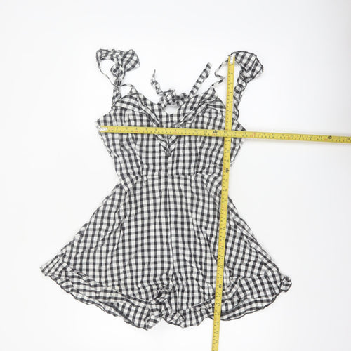 River Island Womens Black Gingham Playsuit Size 8 Tie Strap Summer Outfit