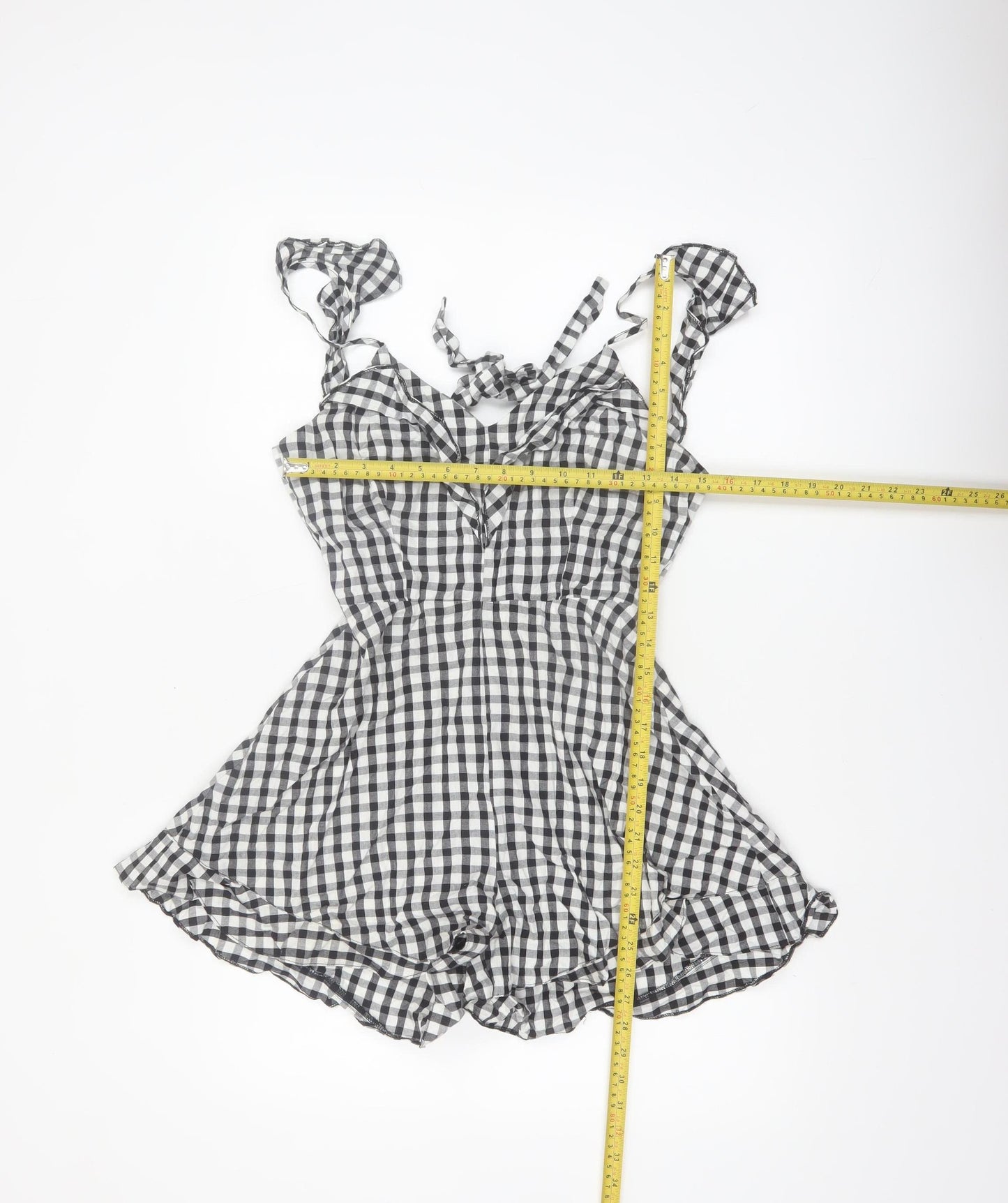 River Island Womens Black Gingham Playsuit Size 8 Tie Strap Summer Outfit