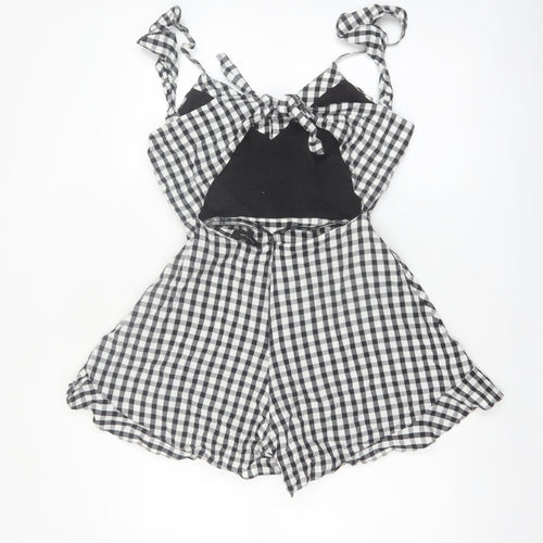 River Island Womens Black Gingham Playsuit Size 8 Tie Strap Summer Outfit