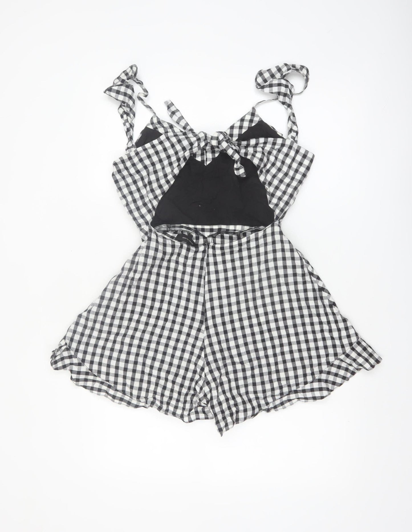 River Island Womens Black Gingham Playsuit Size 8 Tie Strap Summer Outfit