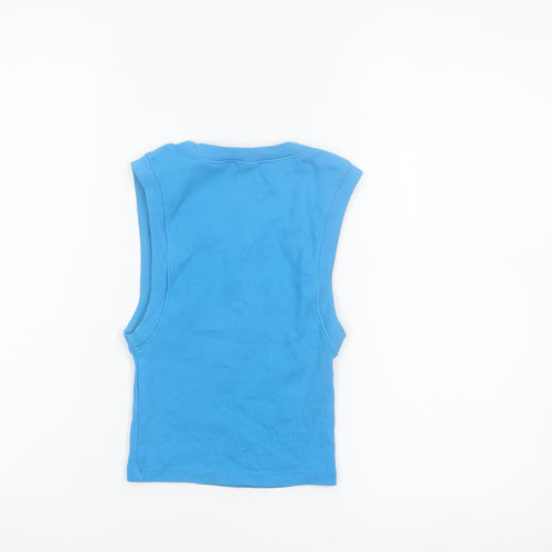 ZARA Women Blue Cotton Sleeveless Basic Tank Top S