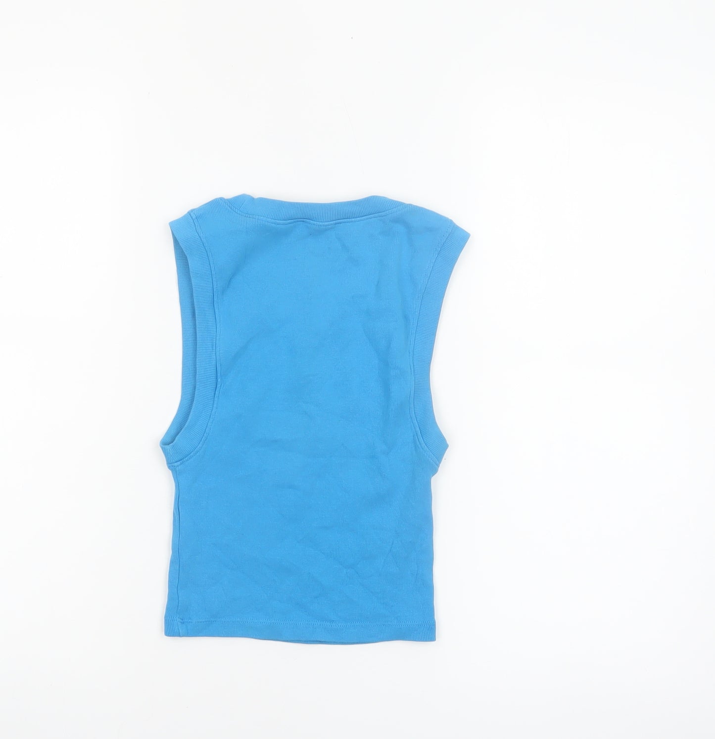 ZARA Women Blue Cotton Sleeveless Basic Tank Top S