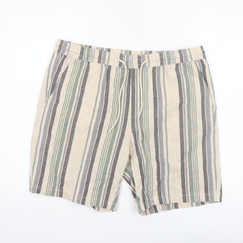 Dunnes Stores Men's Beige Striped Linen Cotton Drawstring Shorts 36in