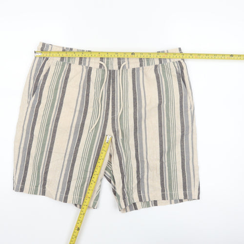 Dunnes Stores Men's Beige Striped Linen Cotton Drawstring Shorts 36in