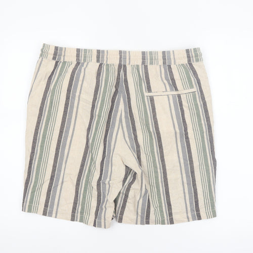 Dunnes Stores Men's Beige Striped Linen Cotton Drawstring Shorts 36in