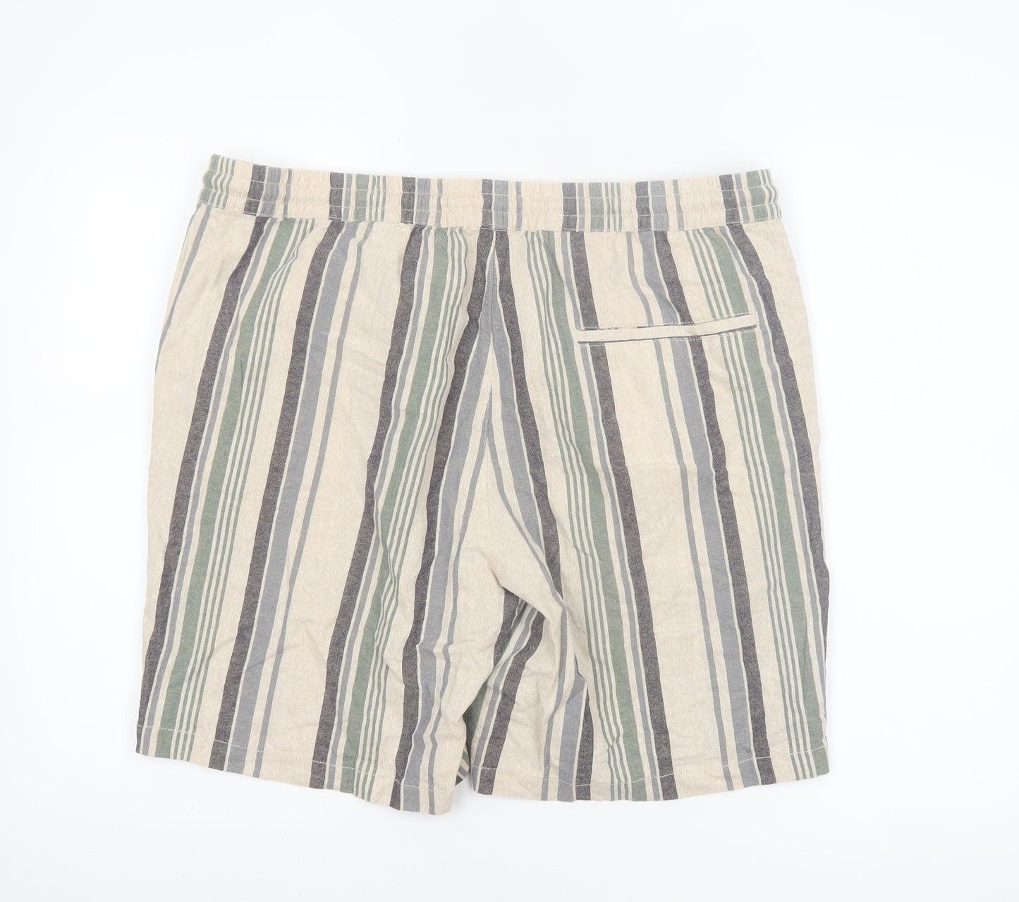 Dunnes Stores Men's Beige Striped Linen Cotton Drawstring Shorts 36in