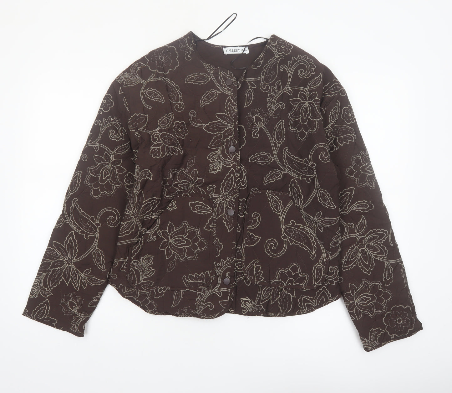 Gallery Women's Brown Floral Quilted Jacket Size S