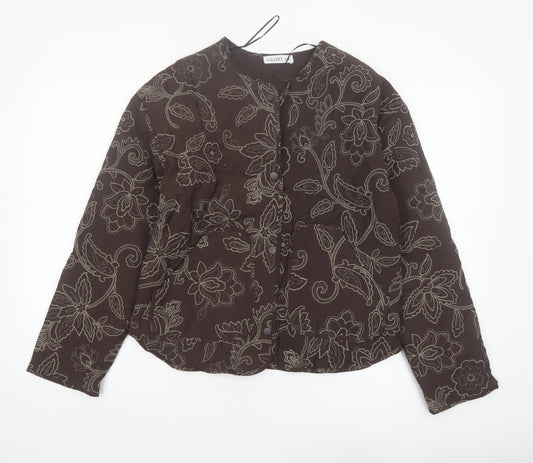 Gallery Women's Brown Floral Quilted Jacket Size S