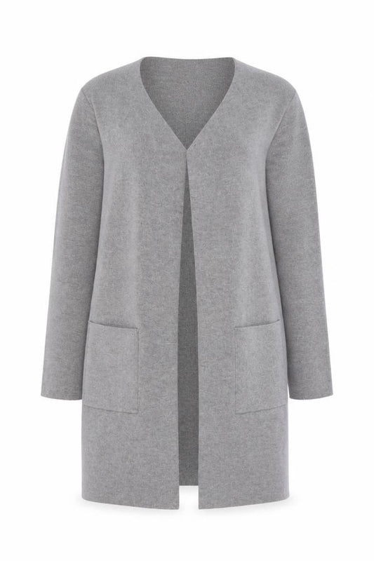 Front view of Vero Moda Women Grey Long Sleeve V-Neck Knit Cardigan L