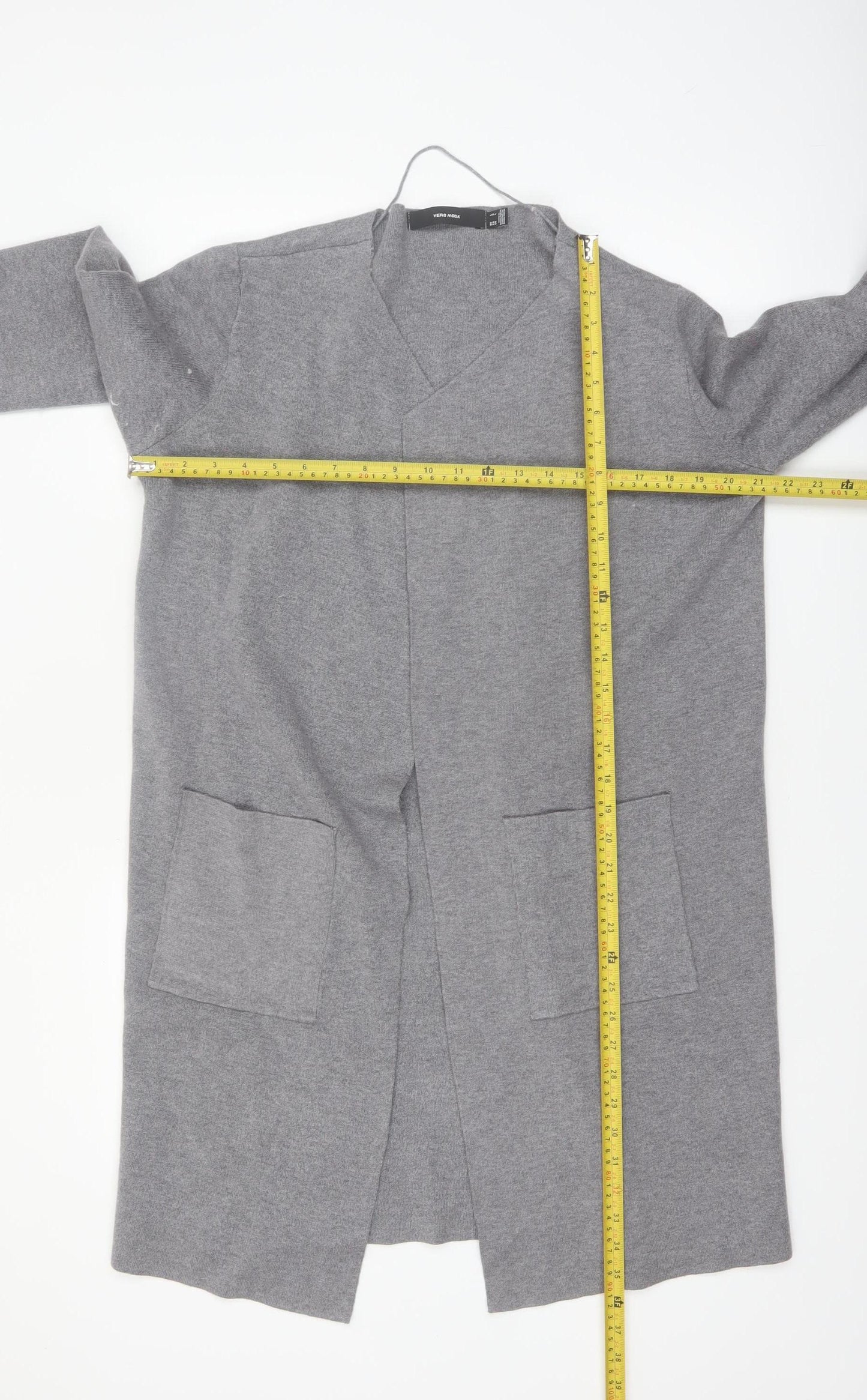 Vero Moda Women Grey Long Sleeve V-Neck Knit Cardigan L
