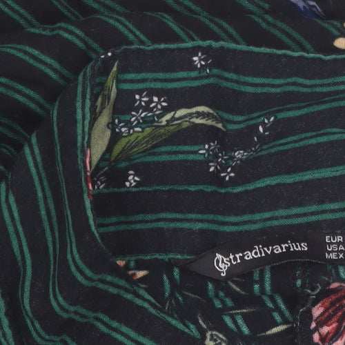 Stradivarius Women Green Floral Stripe Shirt Dress Size 8