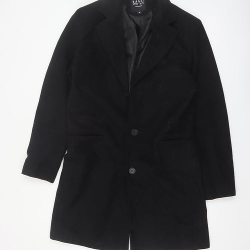boohooMAN Men's Black Mid-Length Overcoat Size M Classic Style