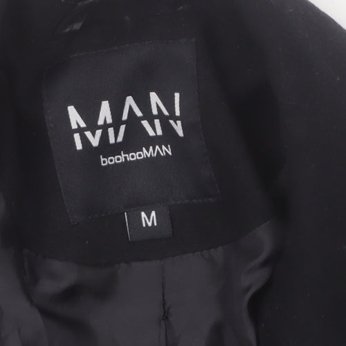 boohooMAN Men's Black Mid-Length Overcoat Size M Classic Style
