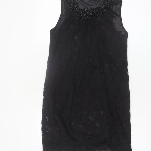 Mela Loves London Womens Black Sleeveless Beaded Lace Shift Dress S