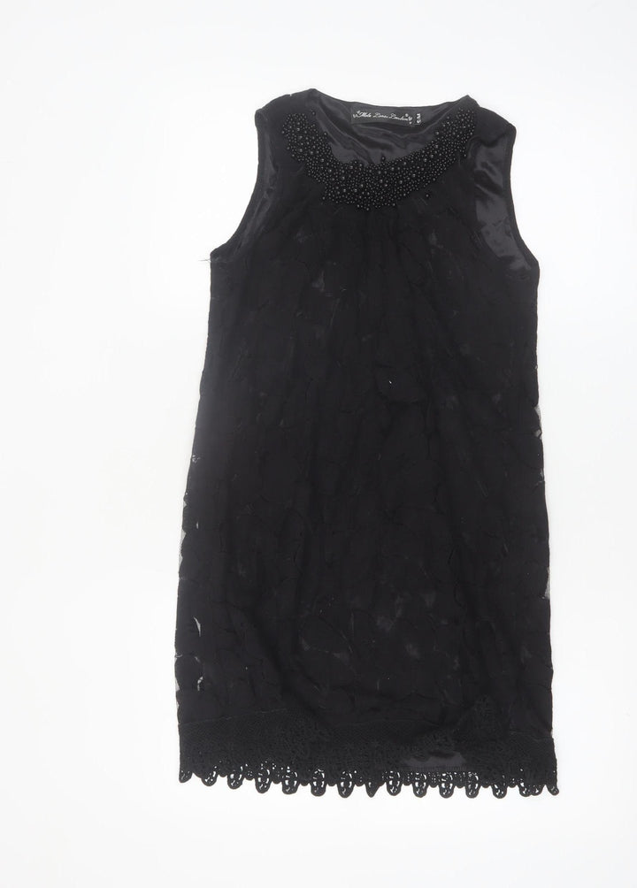 Mela Loves London Womens Black Sleeveless Beaded Lace Shift Dress S
