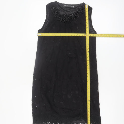 Mela Loves London Womens Black Sleeveless Beaded Lace Shift Dress S