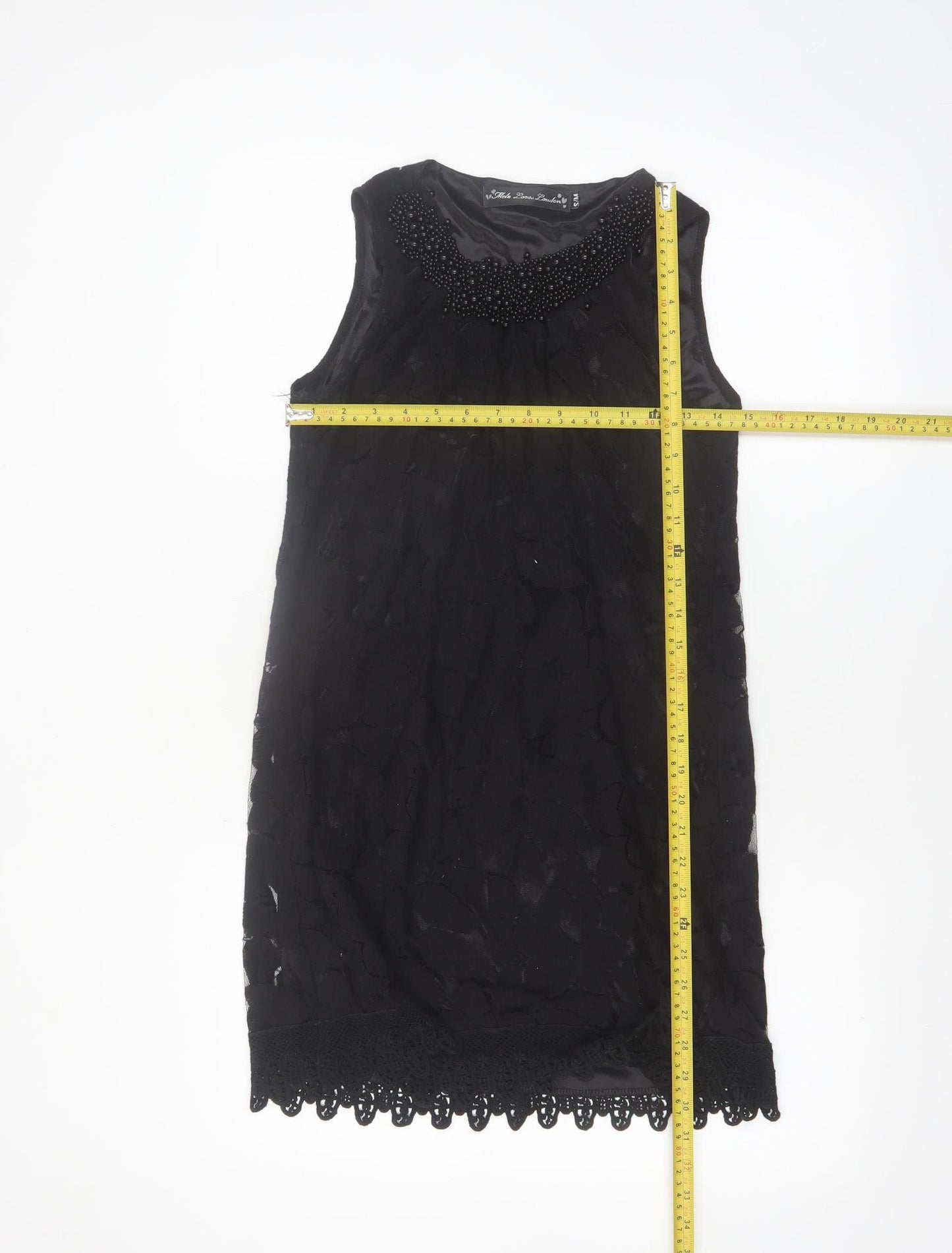 Mela Loves London Womens Black Sleeveless Beaded Lace Shift Dress S
