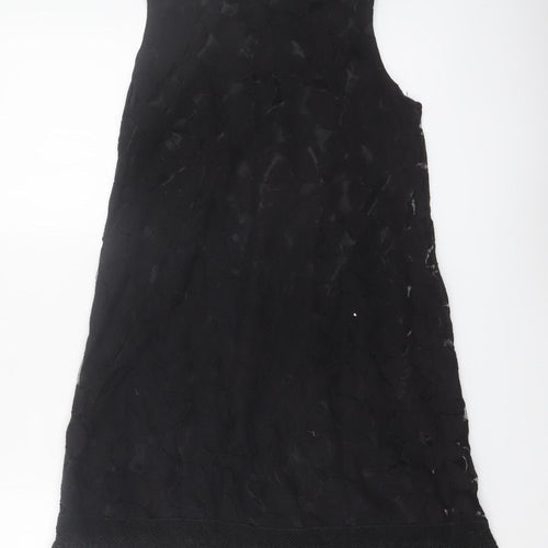 Mela Loves London Womens Black Sleeveless Beaded Lace Shift Dress S