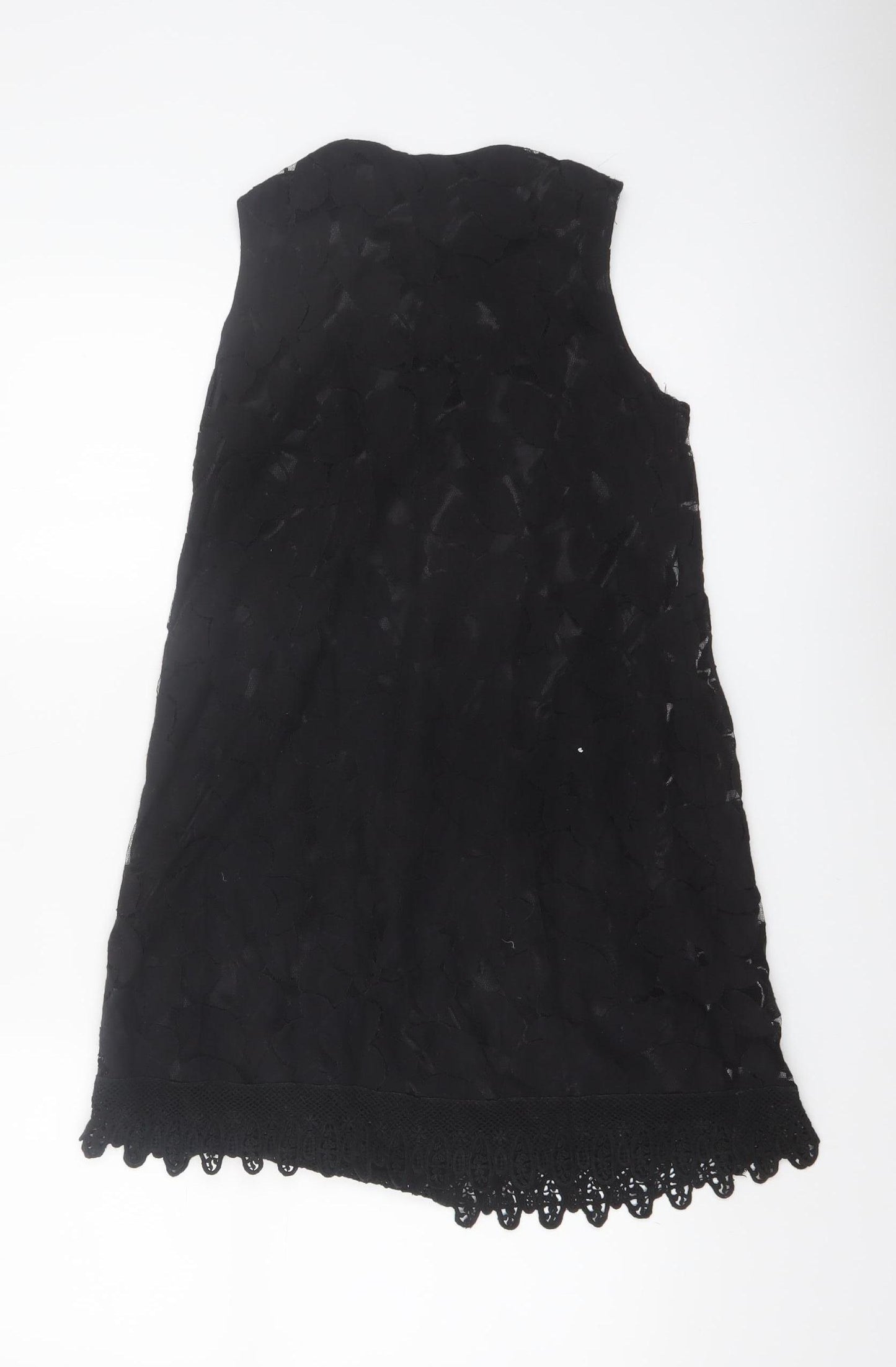 Mela Loves London Womens Black Sleeveless Beaded Lace Shift Dress S