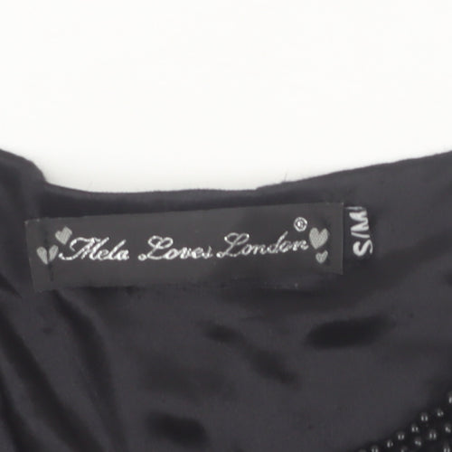 Mela Loves London Womens Black Sleeveless Beaded Lace Shift Dress S