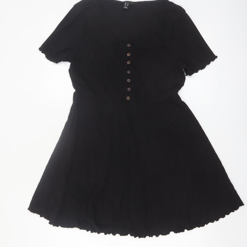 New Look Women Black Size 16 Short Sleeve Skater Dress
