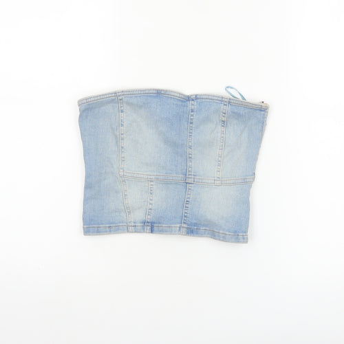 Zara Women Blue Denim Cropped Strapless Top Size S