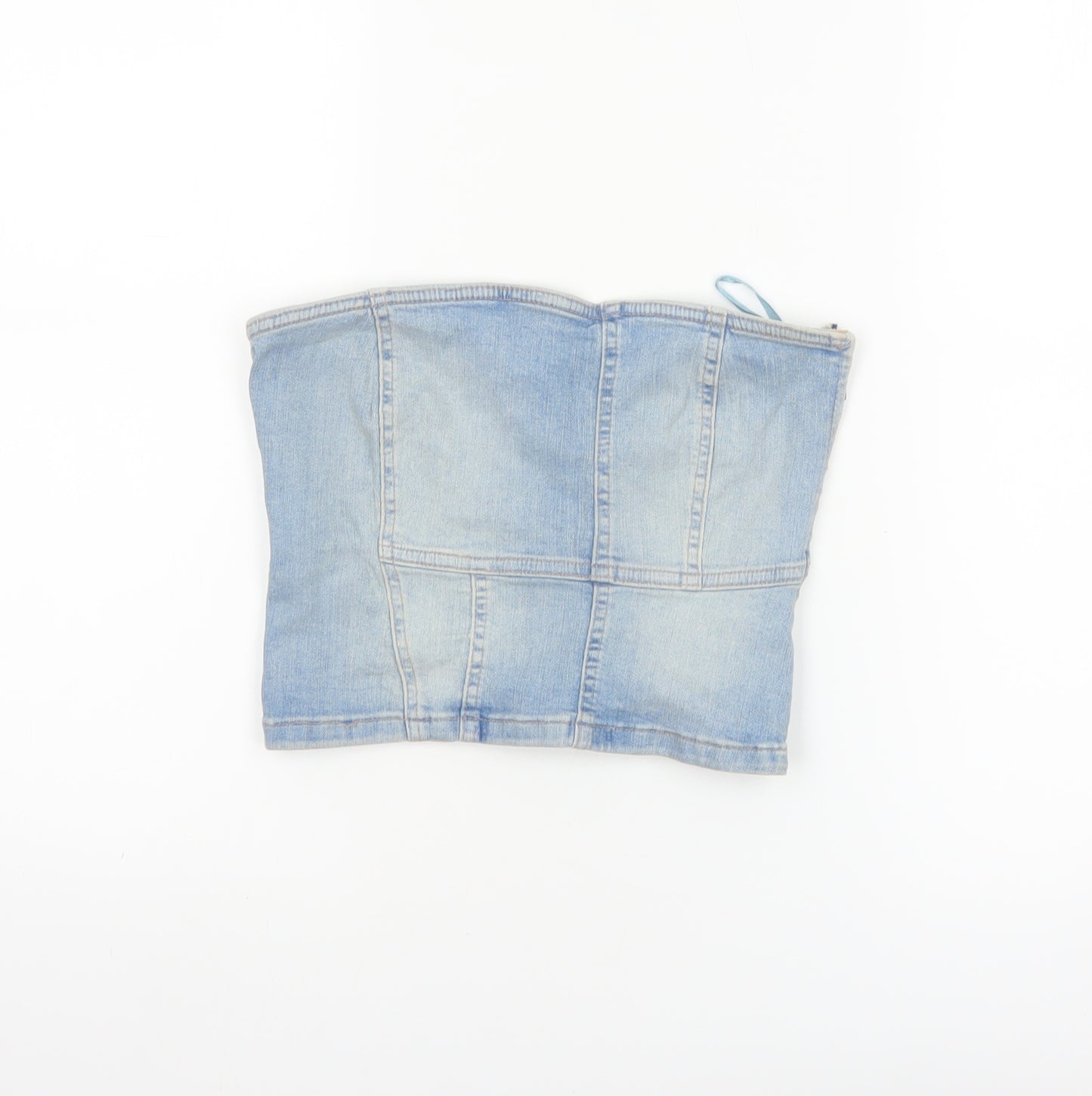 Zara Women Blue Denim Cropped Strapless Top Size S
