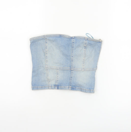Zara Women Blue Denim Cropped Strapless Top Size S