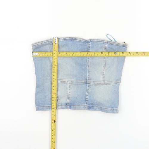 Zara Women Blue Denim Cropped Strapless Top Size S