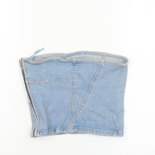 Zara Women Blue Denim Cropped Strapless Top Size S