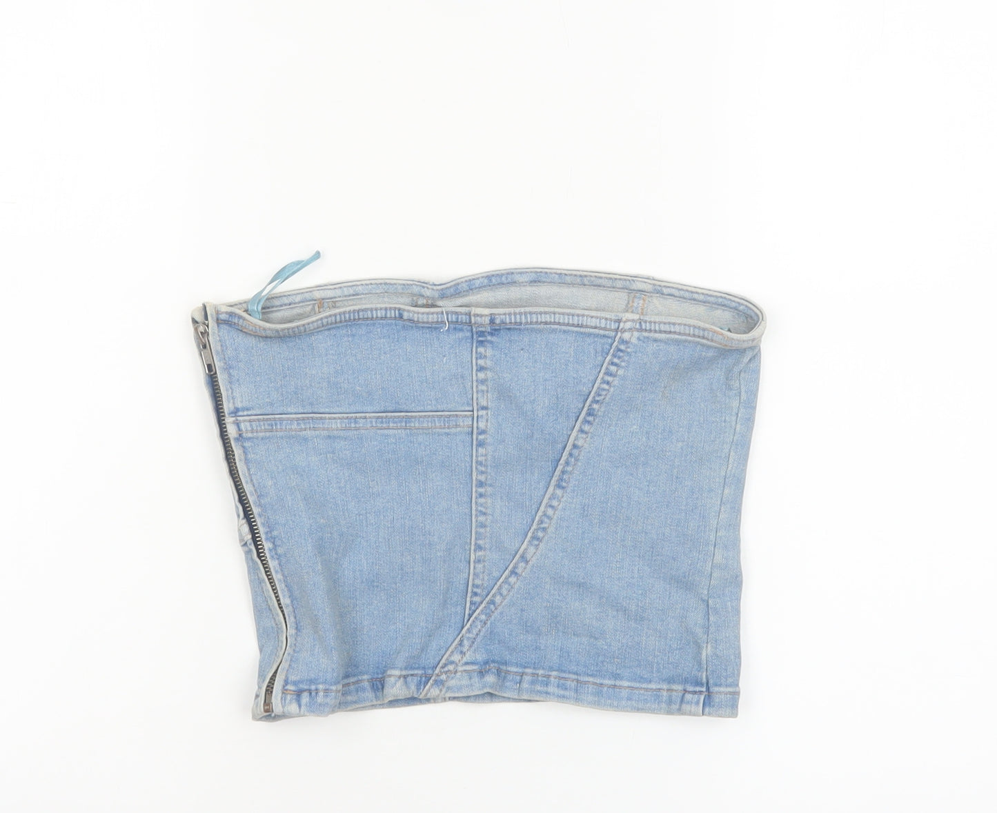 Zara Women Blue Denim Cropped Strapless Top Size S