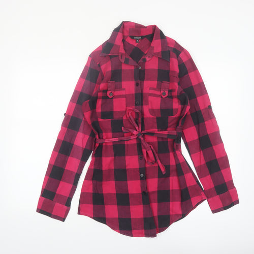 Dunnes Women Red Check Flannel Button-Up Tunic Shirt Size 10