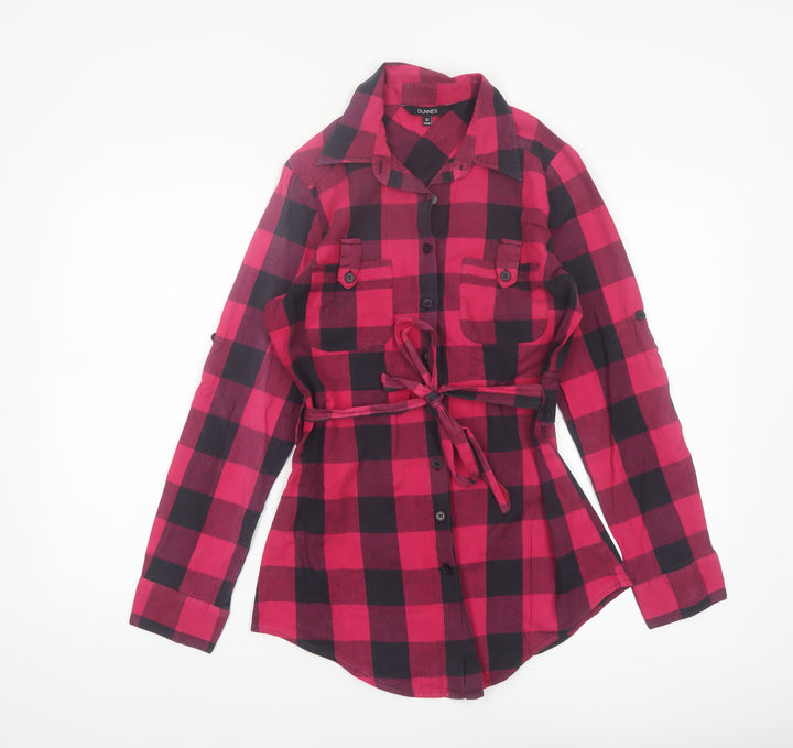 Dunnes Women Red Check Flannel Button-Up Tunic Shirt Size 10