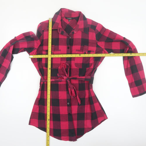 Dunnes Women Red Check Flannel Button-Up Tunic Shirt Size 10
