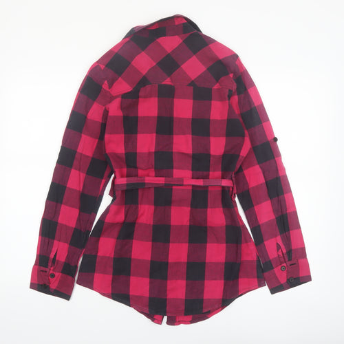 Dunnes Women Red Check Flannel Button-Up Tunic Shirt Size 10