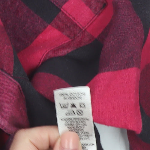 Dunnes Women Red Check Flannel Button-Up Tunic Shirt Size 10