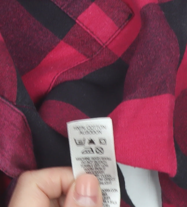Dunnes Women Red Check Flannel Button-Up Tunic Shirt Size 10