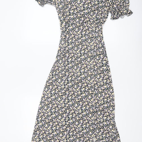 Miss Selfridge Women's Multicoloured Floral Puff Sleeve Midi Dress Size 8