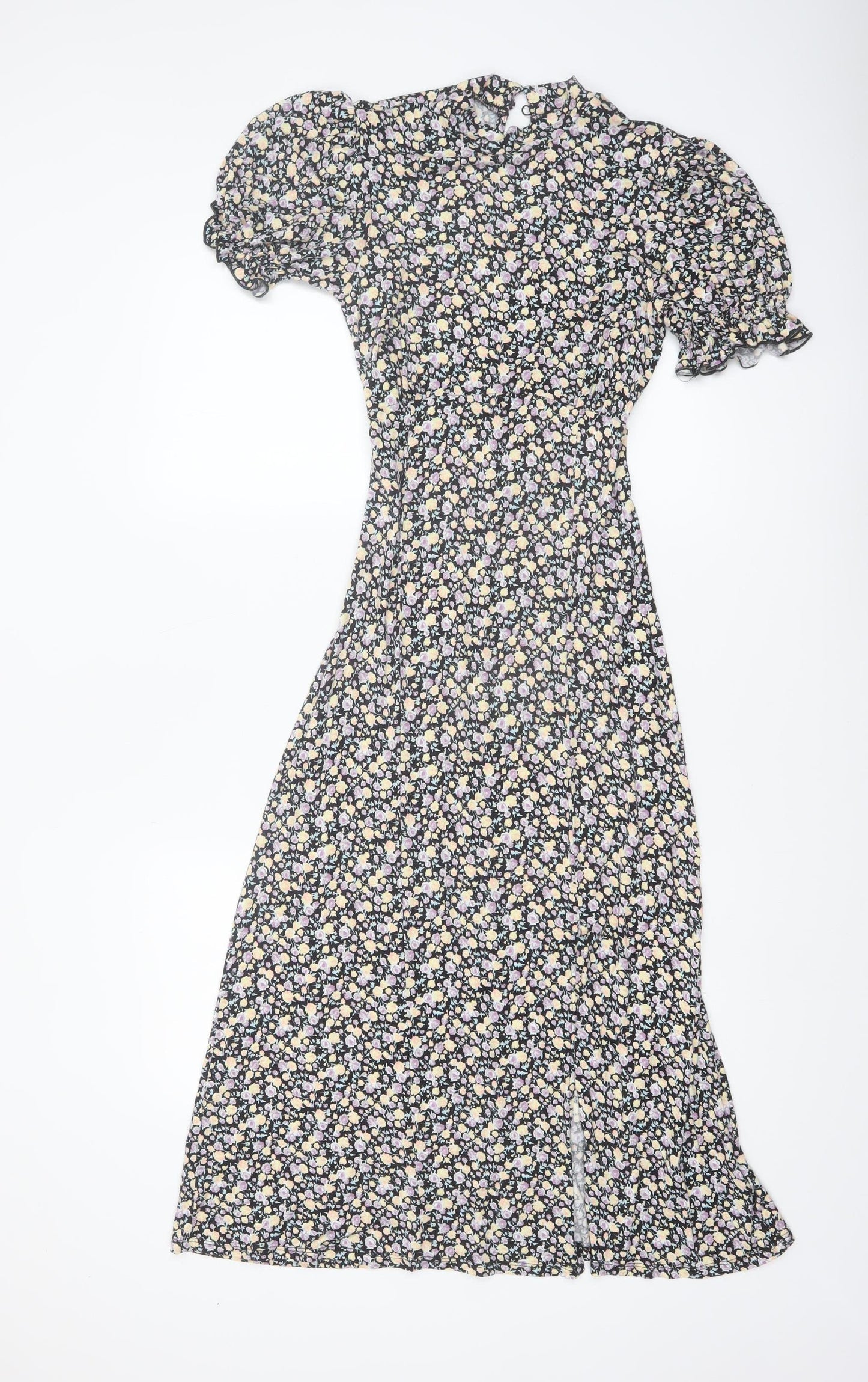Miss Selfridge Women's Multicoloured Floral Puff Sleeve Midi Dress Size 8