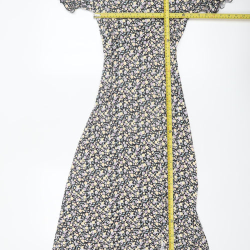 Miss Selfridge Women's Multicoloured Floral Puff Sleeve Midi Dress Size 8