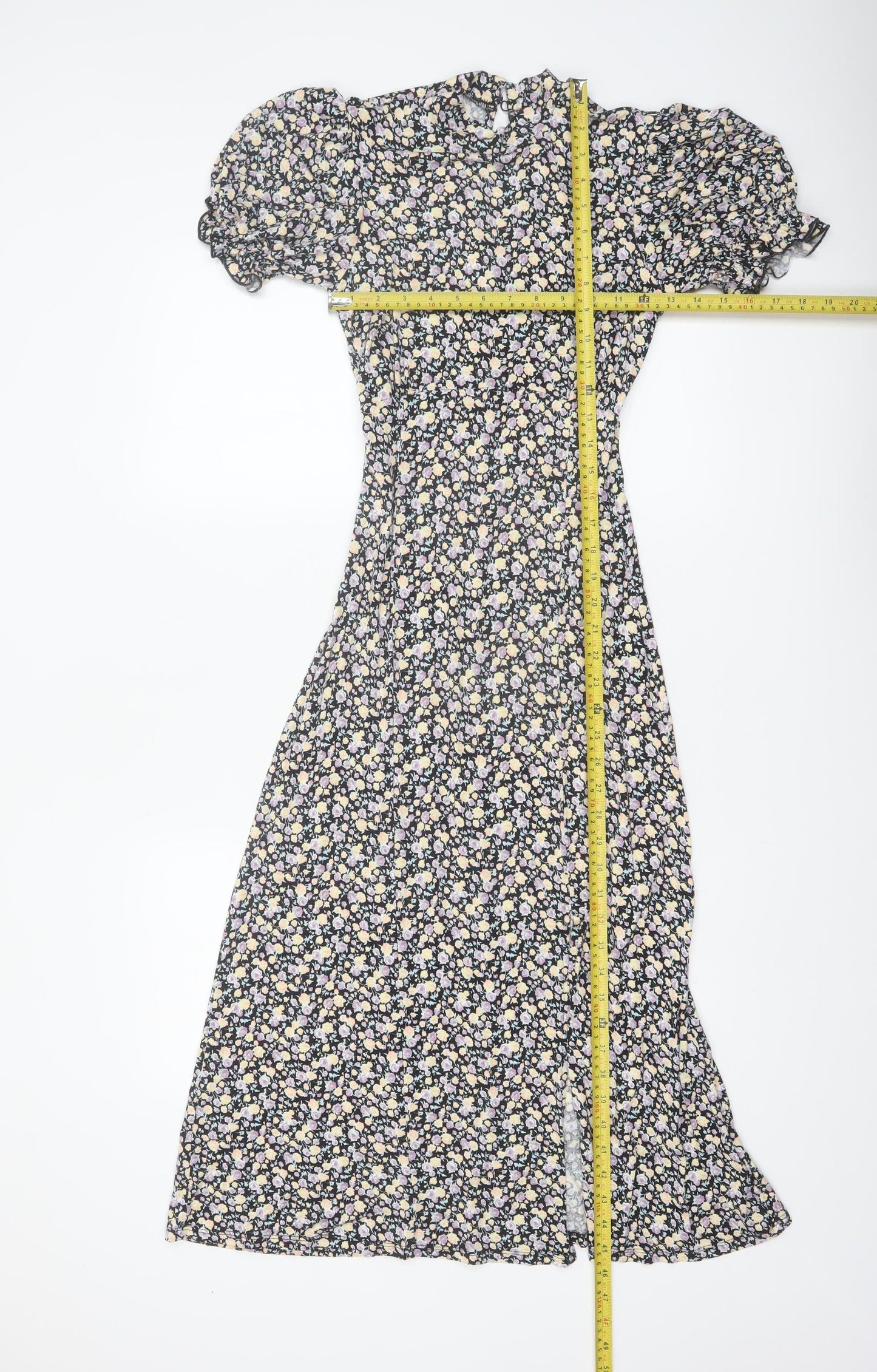 Miss Selfridge Women's Multicoloured Floral Puff Sleeve Midi Dress Size 8