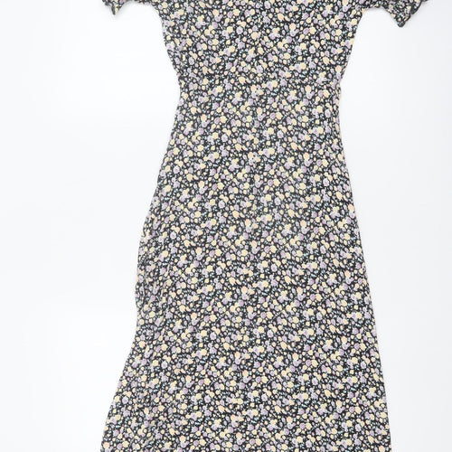 Miss Selfridge Women's Multicoloured Floral Puff Sleeve Midi Dress Size 8
