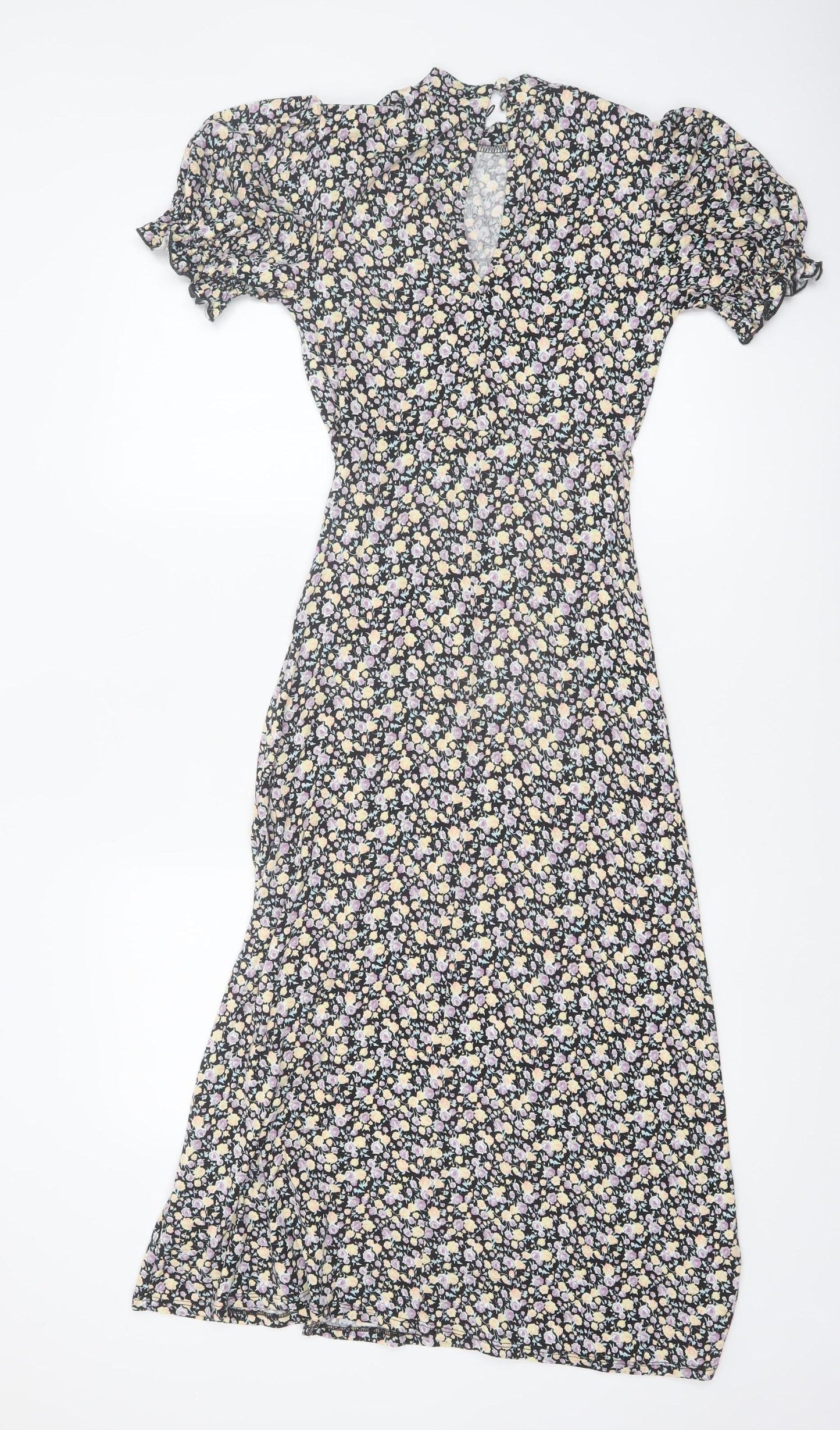 Miss Selfridge Women's Multicoloured Floral Puff Sleeve Midi Dress Size 8