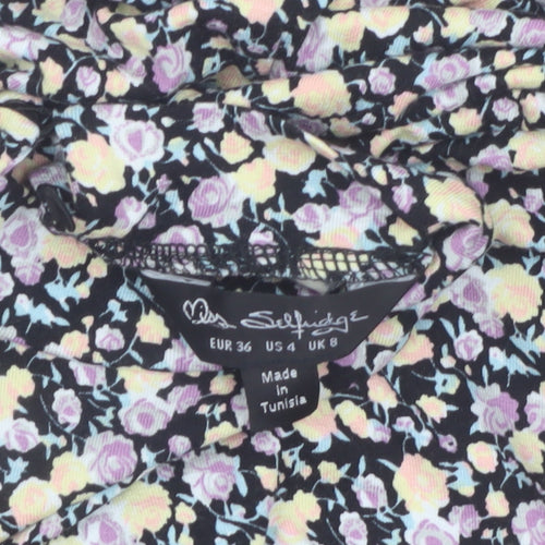 Miss Selfridge Women's Multicoloured Floral Puff Sleeve Midi Dress Size 8