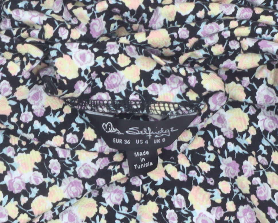 Miss Selfridge Women's Multicoloured Floral Puff Sleeve Midi Dress Size 8