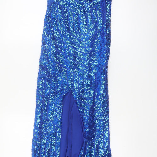 Quiz Women Blue Sequin Long Bodycon Evening Dress Size 10