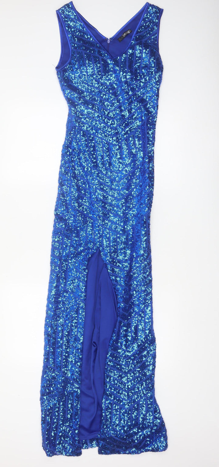 Quiz Women Blue Sequin Long Bodycon Evening Dress Size 10