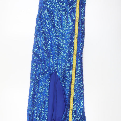 Quiz Women Blue Sequin Long Bodycon Evening Dress Size 10
