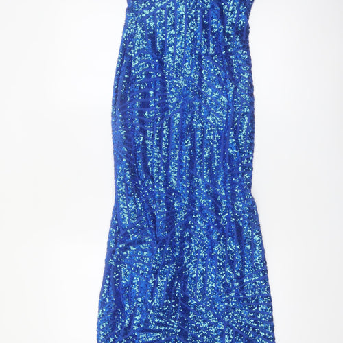 Quiz Women Blue Sequin Long Bodycon Evening Dress Size 10